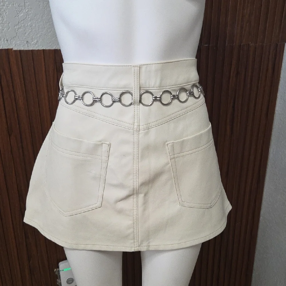 We The Free Cream Mini Skirt with Silver Chain Detail Size 30 In [1958]